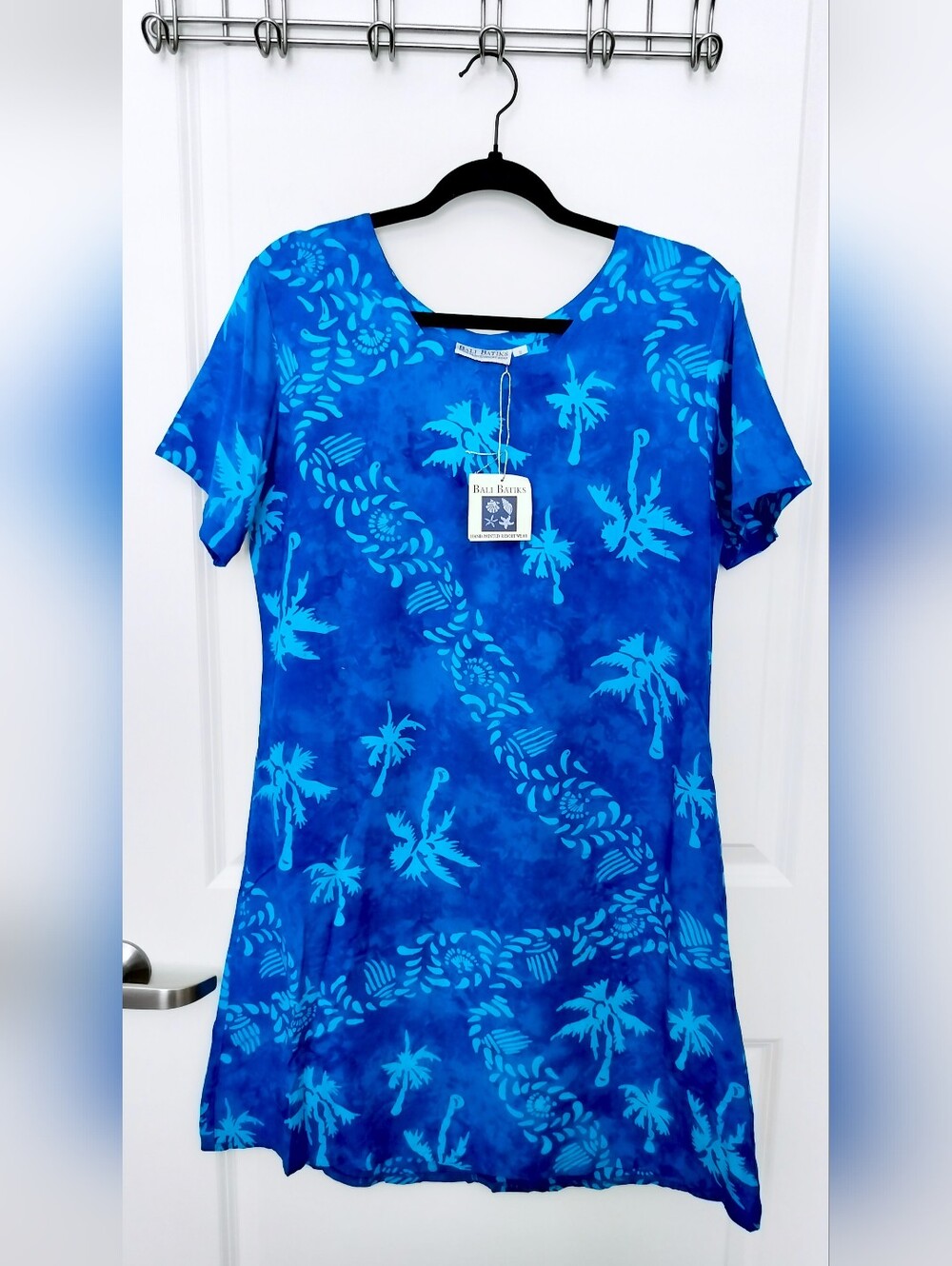 NWT Bali Batiks Hand Painted Resort Wear Tropical Shift Dress Blue